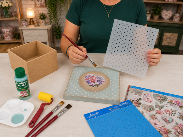 Como decorar  peças em MDF cru usando stencil e tinta acrílica para MDF